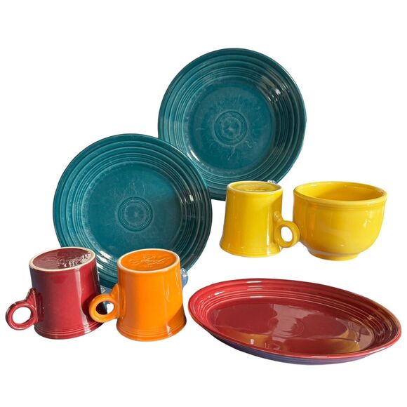 Fiesta Cottagecore 70s Retro 7 Piece Mixed Lot Cinnabar Retired Plates Mug HTF - Picture 1 of 16